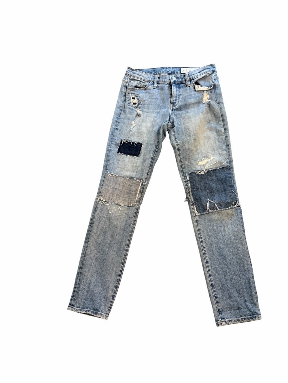 Treasure & Bond Light Blue Patchwork Distressed Straight Leg Jeans